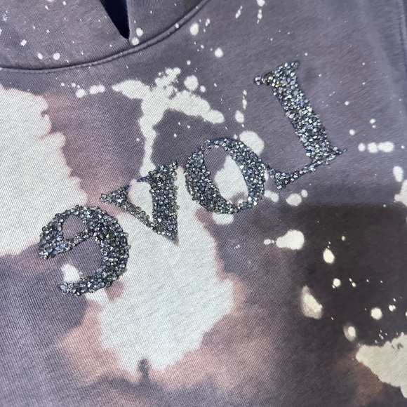 Zara Street Distressed LOVE sweatshirt Acid Bleached Tan Cream Brown SZ 5 Hoodie - Picture 13 of 14